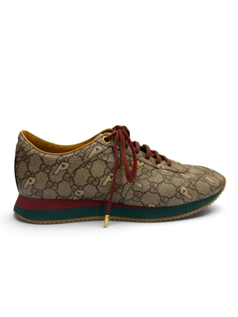 Gucci Palace Web Line GG Supreme Lace-up Low-Top Sneakers Brown Gold